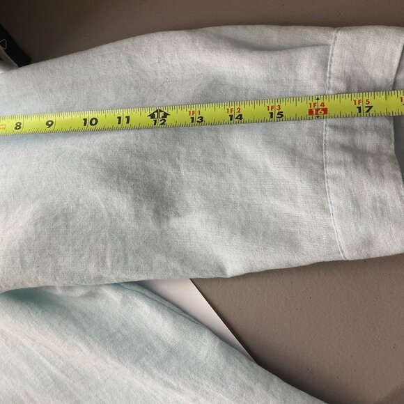 Fridaze XL Linen Aqua Light Blue Button Tunic Shirt 3/4 Sleeves Minimalist Coast - Picture 4 of 13